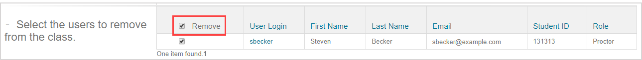 The Remove column has a check box that will select all search results in the table.